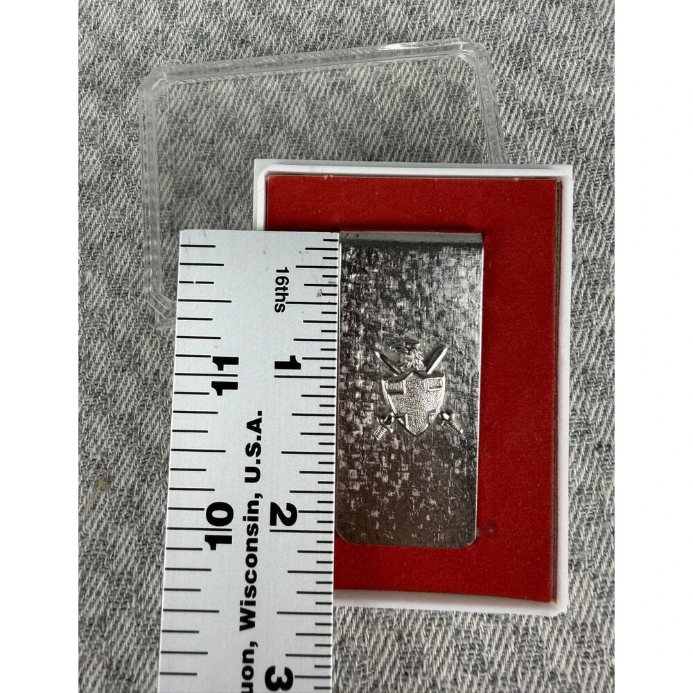 VTG Florentine Money Clip Silver Tone With Eagle Shield And Crossed Swords